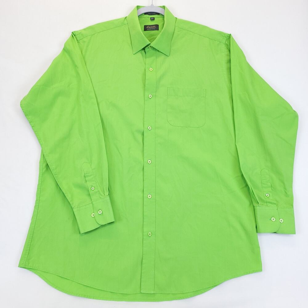 Amanti Italian Style Long Sleeve Dress Shirt Men 17.5 36/37 Lime Green Classic